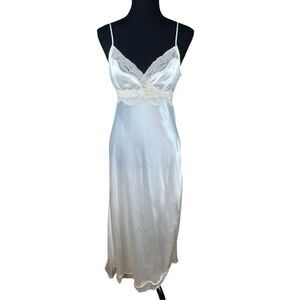 Flora by flora nikrooz Large Stella satin white lace time side slit slip dress